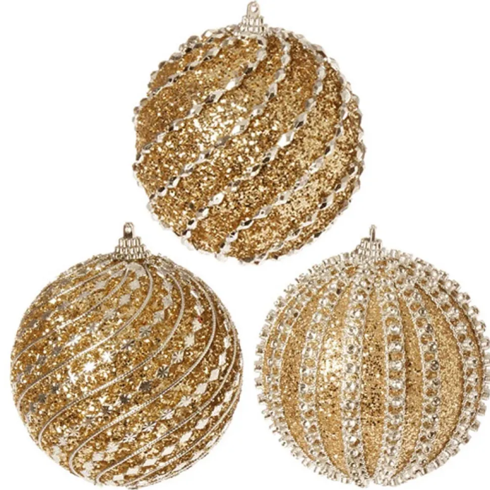 4" Glittered Ball Ornament Set/3