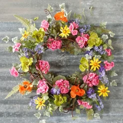 24" Mixed Geranium Poppy Wreath