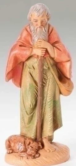 Abraham Old Villager With Staff & Puppy 5"