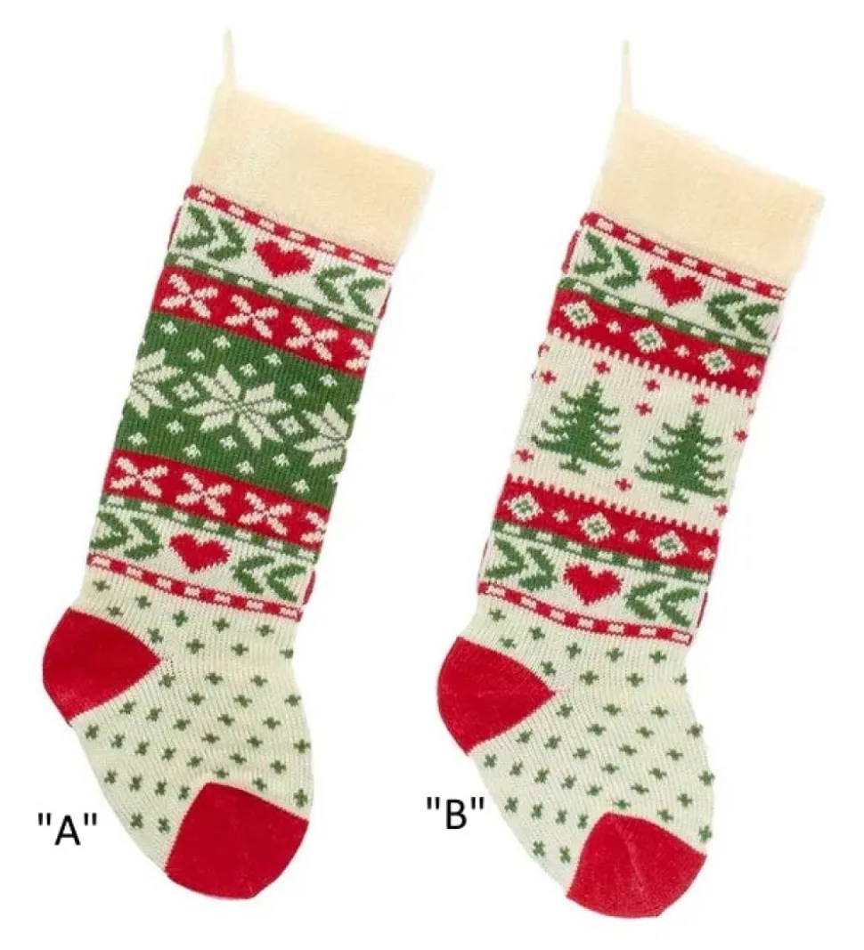 Christmas Tree And Snowflake Knitted Stockings, B0673, Kurt Adler