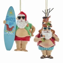 Chubby Santa With Surfboard/Reindeer Ornament, E0491, Kurt Adler