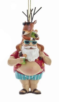 Chubby Santa With Surfboard/Reindeer Ornament, E0491, Kurt Adler