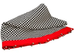 Houndstooth Table Cloth With Red Border And Bells 96"