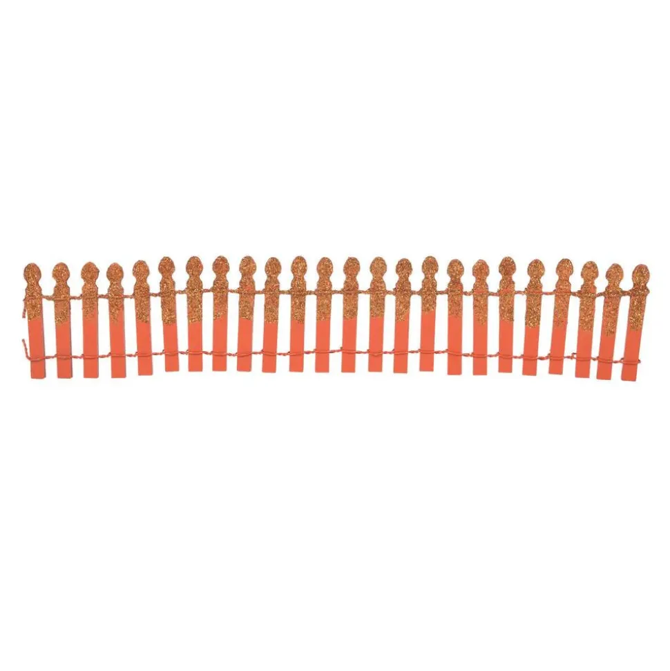 Hv, Pumpkin Orange Glitter Fence, 6007703, Halloween Village