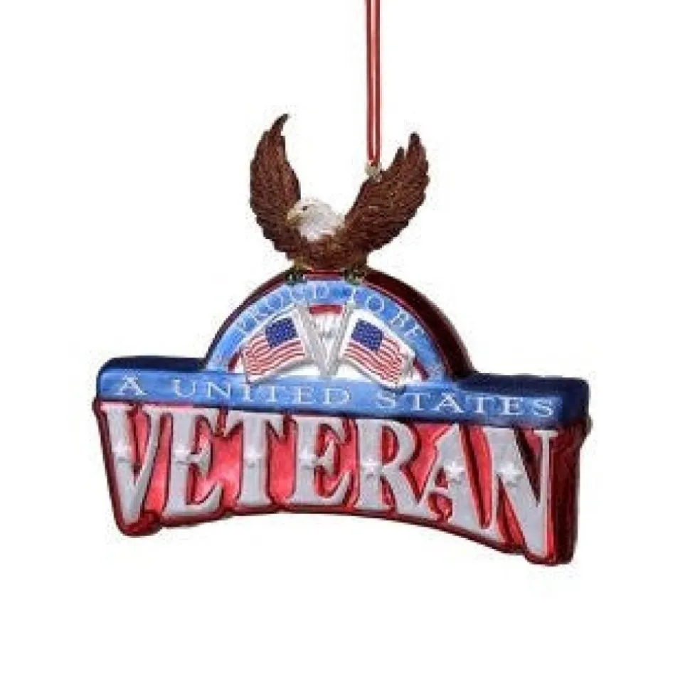 Proud To Be A United States Veteran Glass Plaque With Eagle Ornament, J1354