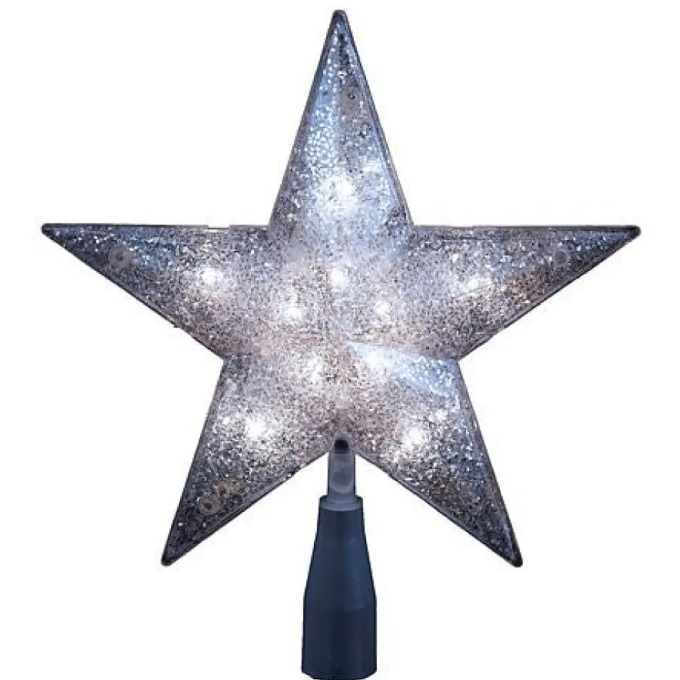 Silver Glitter Star Tree Topper 10/L 5-Point, Ul1985/S
