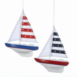 Wooden Yacht With Sails Ornament, 2 Asst, C5371